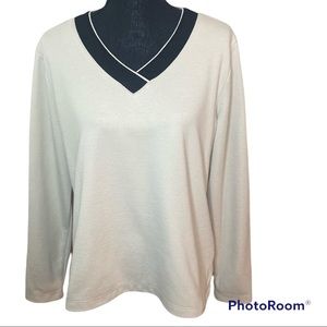bechamel Light Tan & Black V-Neck Sweater